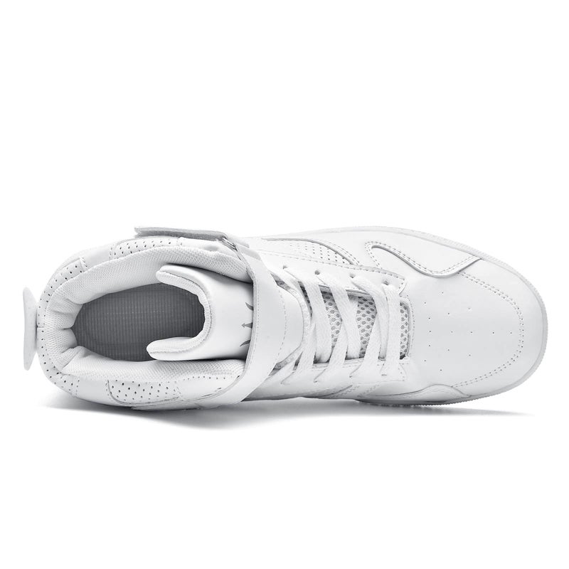 FZUU Men's Fashion High Top Leather Street Sneakers Sports Casual Shoes (7.5, White) - Image 4